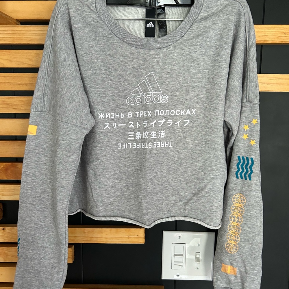 Adidas Gray Cropped Sweatshirt